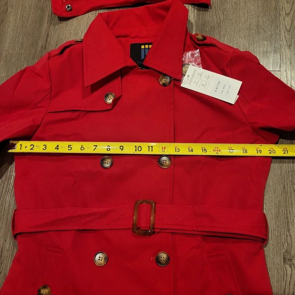 CREATMO US Women's Dress Coats Double-Breasted Trench Coat with Belt Red Size M